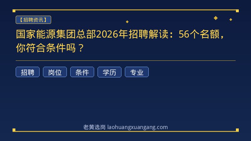 国家能源集团总部2026年招聘解读：56个名额，你符合条件吗？ - 老黄选岗