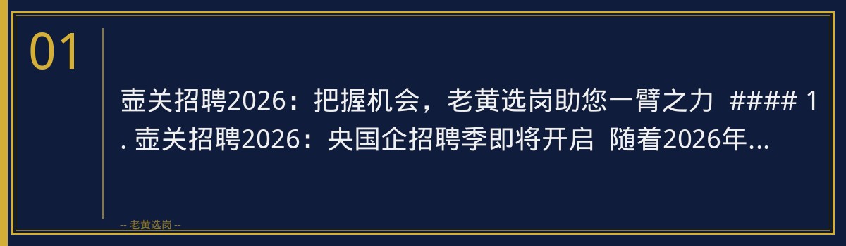 壶关招聘2026:老黄选岗助您顺利入职央国企 - 章节