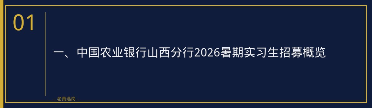 中国农业银行山西分行2026暑期实习生招募深度解析｜老黄选岗 - 章节