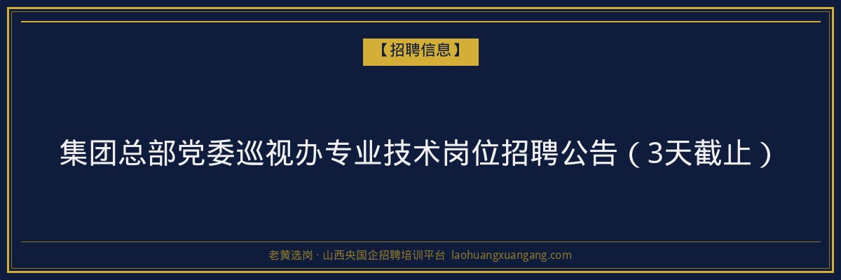 集团总部党委巡视办专业技术岗位招聘公告（3天截止） - 老黄选岗