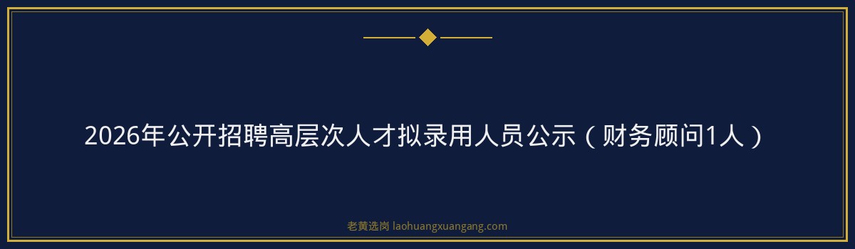 2026年公开招聘高层次人才拟录用人员公示（财务顾问1人） - 要点