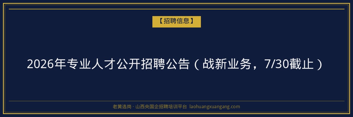 2026年专业人才公开招聘公告(战新业务,7/30截止) - 老黄选岗