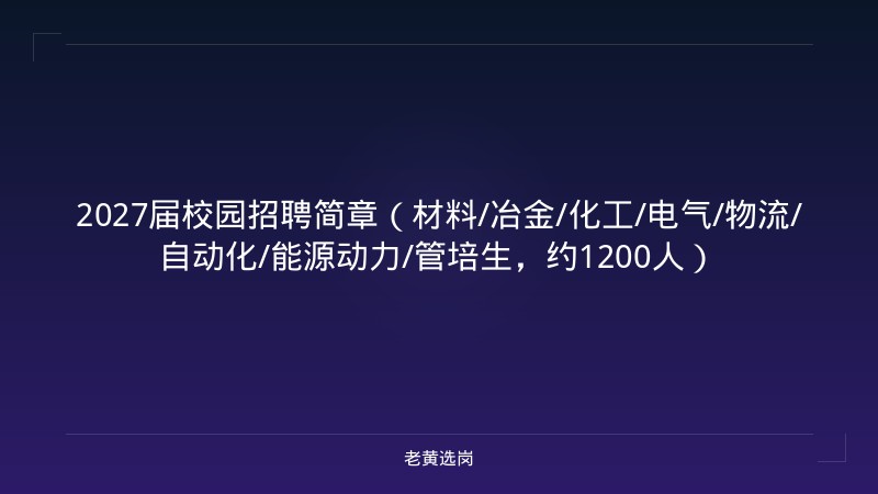 2027届校园招聘简章（材料/冶金/化工/电气/物流/自动化/能源动力/管培生，约1200人） - 老黄选岗
