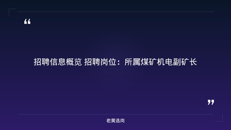 所属煤矿机电副矿长、机电副总工程师岗位公开招聘（9/1发布，高管岗位，报名截至9/7） - 要点