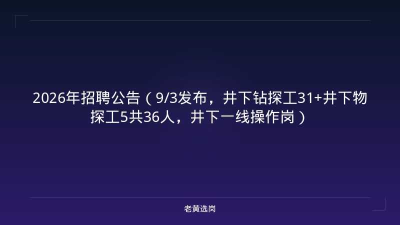 2026年招聘公告（9/3发布，井下钻探工31+井下物探工5共36人，井下一线操作岗） - 老黄选岗