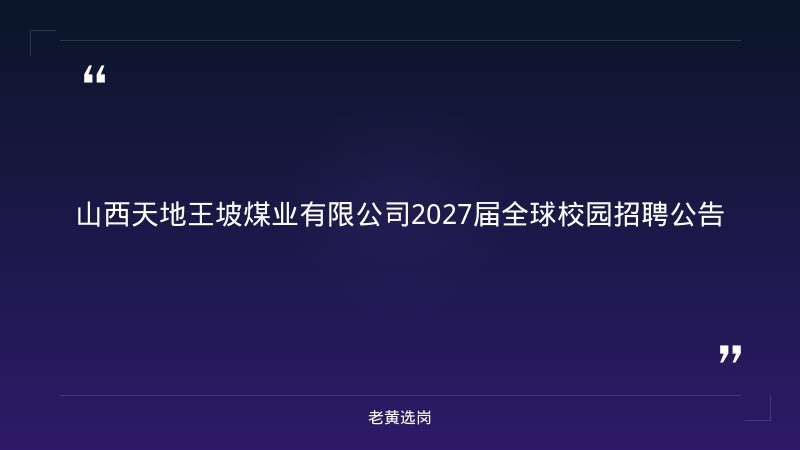 山西天地王坡煤业有限公司2027届全球校园招聘公告 - 章节
