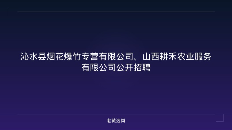 沁水县烟花爆竹专营有限公司、山西耕禾农业服务有限公司公开招聘 - 老黄选岗