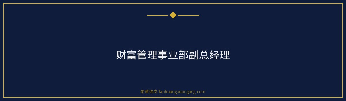 财富管理事业部副总经理 - 要点