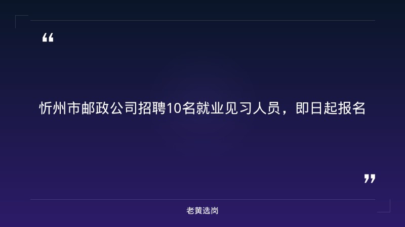 关于转发《关于忻州市邮政公司青年就业见习报名公告》——老黄选岗解读 - 章节