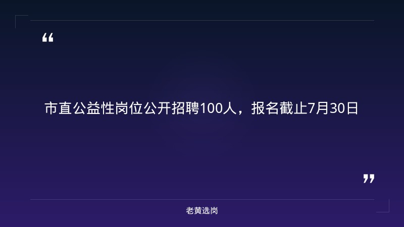 市直公益性岗位公开招聘100人|老黄选岗 - 章节